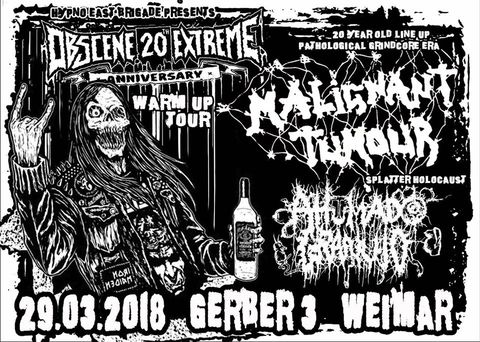 Plakat für das Konzert am 29.März 2018 in der Gerber3 in Weimar. Es spielen Nalignant Tumour und Humado...